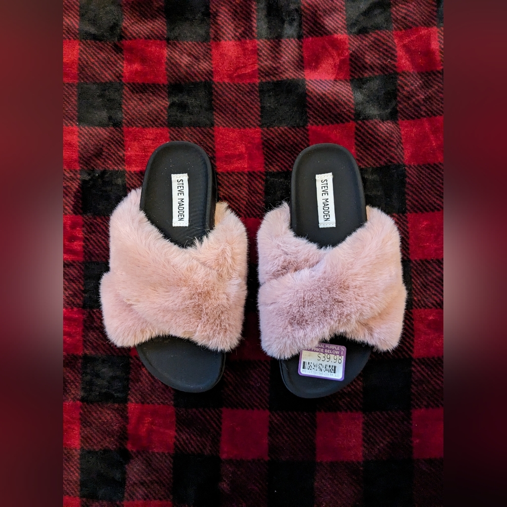 Steve Madden Slip on Sandals House Shoes with fur